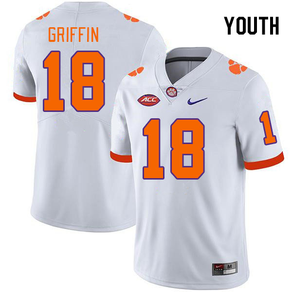 Youth #18 Kylon Griffin Clemson Tigers College Football Jerseys Stitched-White